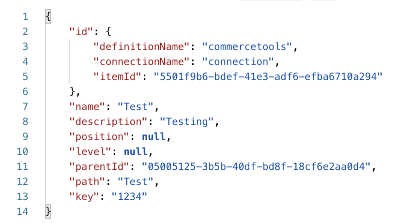 Category endpoint JSON response